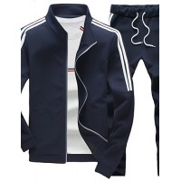 Men's Striped Casual / Plus Size Set,Polyester / Spandex Long Sleeve Black / Blue