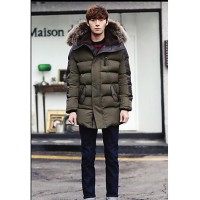 Men's Casual/Daily Simple Coat,Solid Hooded Long Sleeve Winter Green Polyester