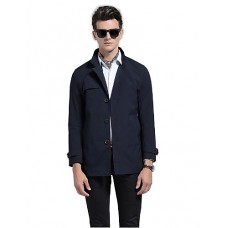 Men's Solid Casual / Work Trench coat,Polyester Long Sleeve-Black