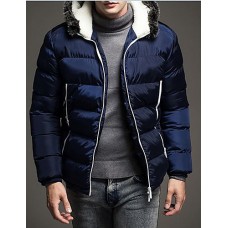 Men's Regular Padded Coat,Polyester / Nylon Patchwork Long Sleeve