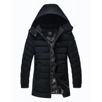 Men's Regular Padded CoatPolyester Solid Long Sleeve