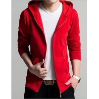 Men's Casual/Daily / Sports Active Long Hoodies,Solid Blue / Red / White / Black / Gray Hooded Long Sleeve Cotton Spring Medium