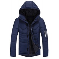 Men's Regular Padded Casual/Daily Solid-Polyester Polypropylene Long Sleeve Hooded Blue / Black