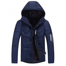 Men's Regular Padded Casual/Daily Solid-Polyester Polypropylene Long Sleeve Hooded Blue / Black