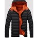 Men's Regular Padded Coat,Simple Casual/Daily Solid-Cotton / Polyester Polypropylene Long Sleeve Hooded Blue / Red / Black / Green