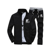 Hot Sale Two-Piece Men's Long Sleeve Set,Cotton / Polyester Solid Casual Sport Outerwear Coat