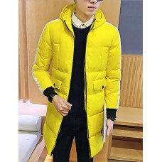 Men's Casual/Daily Simple Coat,Solid Long Sleeve Winter Blue / Red / Black / Yellow / Purple Polyester