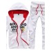 Men's Fashion Letters Printed Hooded Set,Cotton / Polyester Long Sleeve Black / Blue / White / Gray