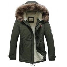 Men's Regular Padded Coat,Simple Casual/Daily Solid-Cotton Cotton Long Sleeve Hooded Green