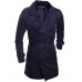 Men's Solid Casual Trench coat,Others Long Sleeve-Blue / White