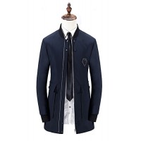 Men's Solid Casual / Formal / Plus Sizes Trench coat,Bamboo Fiber / Polyester Long Sleeve-Black / Blue