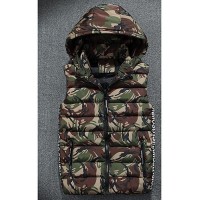 Men's Regular Padded Coat,Simple Casual/Daily Camouflage-Polyester Cotton Sleeveless Hooded Red / Gray / Green