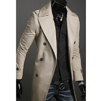 Men's Solid Casual Trench coat,Cotton Long Sleeve-Black / Green / White