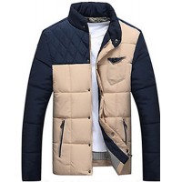 Men's Regular Padded Coat,Cotton Color Block Long Sleeve